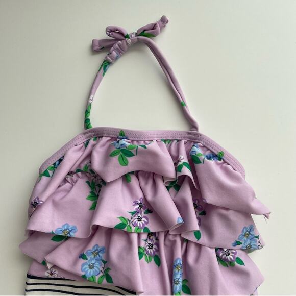 Janie and Jack Ruffle Halter Swimsuit Floral Stripe Retro 12-18 Months - Picture 3 of 14